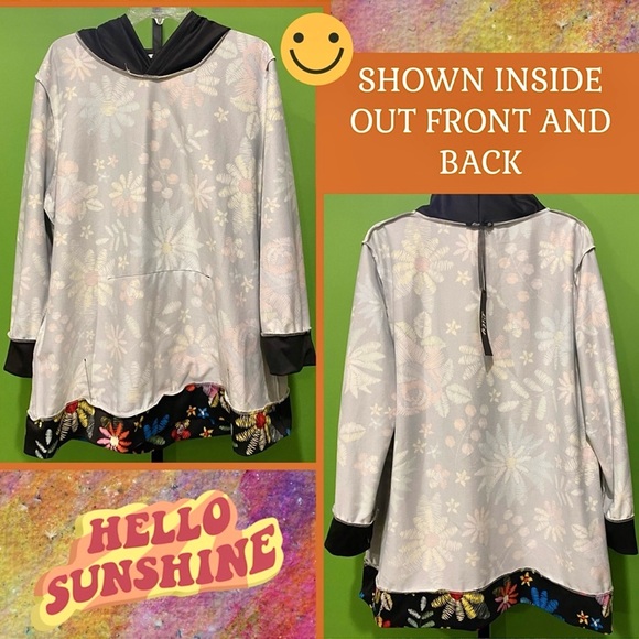 2X BLACK HOODED TUNIC/BRIGHT FLORAL PRINT(RUNS BIG)SEE MEASUREMENTS-non textured - Picture 10 of 14